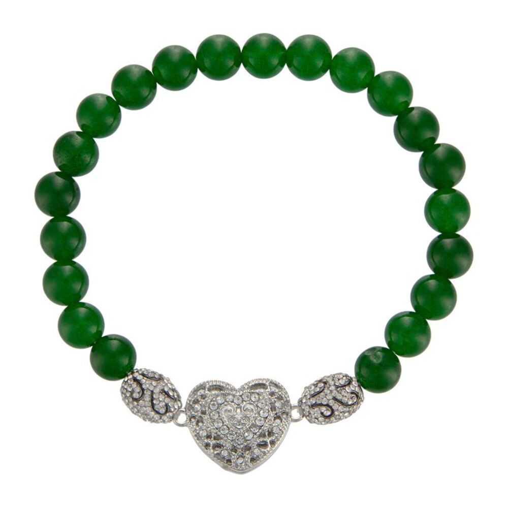 Sunflower Garden Green Jade Stretch Gratitude Bracelet with Heart Pendant